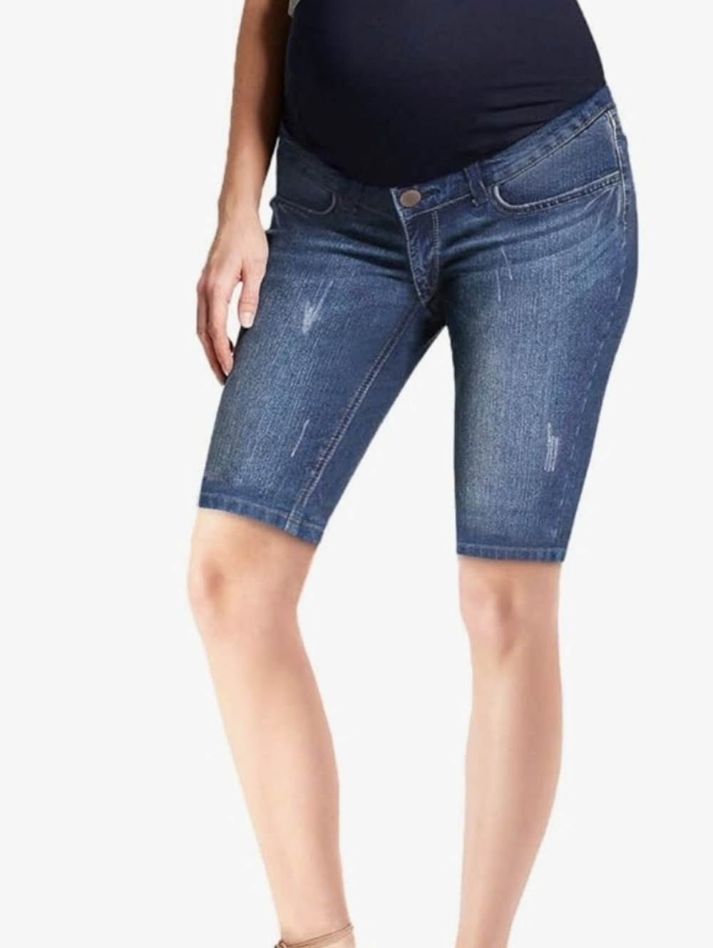 Hybrid & Company Women's Maternity Denim Shorts Over The Belly Bermuda Shorts Lg